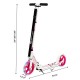 Side view of the pink Portable Folding Sports Kick Scooter with LED wheels, highlighting the adjustable height settings.