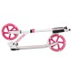 Folding pink sports kick scooter with LED wheels, adjustable height, and convenient carry strap for kids.