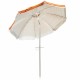 6.5ft beach umbrella with orange stripes, UPF 50+ sun protection, tilt mechanism, and carry bag for outdoor use.