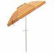 6.5ft beach umbrella displaying vibrant yellow and orange stripes, featuring a sturdy aluminum pole and air vent design.