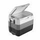 Portable 70 Quart Electric Car Camping Cooler with dual-zone design, two-way door, and built-in LED lights for.