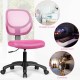 Low-back pink computer task chair with breathable mesh backrest, adjustable height, ideal for children's room or dorm.