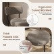 Curved backrest and thick padded seat of the gray dining chair, designed for comfort and contemporary style.