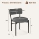 Gray dining chair dimensions with curved backrest, padded seat, and sturdy metal legs for dining room or cafe use.
