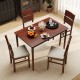 5-piece walnut dining table set with 4 chairs, featuring high curved backs and padded seats for comfort and style.
