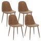 Set of 4 brown faux PU leather dining chairs with metal legs, featuring curved seats for comfort and stability.