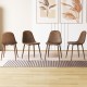 Set of 4 brown faux PU leather dining chairs with metal legs, featuring curved seats and adjustable footpads for.
