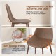 Curved backrest and seat of a brown faux PU leather dining chair, featuring soft sponge filling for comfort.