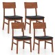 Set of four dining chairs with rubber wood legs and black faux leather upholstered seats, ideal for kitchen or dining.