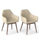 Beige upholstered dining chairs set of 2 with padded backrest and rubber wood legs, ideal for dining rooms or cafes.