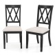 Set of 2 dining chairs with curved cross back, rubber wood legs, and beige upholstered seats for dining rooms or.