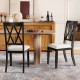 Set of 2 kitchen side chairs with curved cross back in black and beige, featuring rubber wood legs and upholstered.