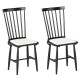 Set of 2 black Windsor dining chairs with removable seat cushions, solid rubber wood, perfect for kitchens or dining.