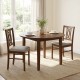 Set of 2 walnut rubber wood dining chairs with ergonomic hollowed backrest and faux linen upholstery for comfort.