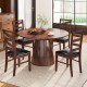 Set of two walnut dining chairs with rubber wood legs and PU leather upholstery for a rustic kitchen aesthetic.