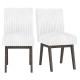 Set of 2 white fabric upholstered dining chairs with padded seats and grey rubber wood legs, ideal for kitchen or.