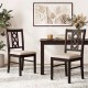 Set of 2 brown rubber wood dining chairs with hollowed backrest and faux linen upholstery for comfortable seating.