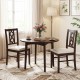 Set of 2 brown rubber wood dining chairs with ergonomic hollowed backrests and faux linen upholstery for comfort.