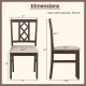 Brown rubber wood dining chair set of 2 with ergonomic hollowed backrest and faux linen upholstery, dimensions included.
