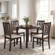 Brown rubber wood dining chairs set of 2 with hollowed backrest and faux linen upholstery for comfortable dining.