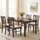 Set of 2 brown rubber wood dining chairs with ergonomic hollowed backrest and soft faux linen upholstery for comfort.