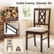 Brown rubber wood dining chair with hollowed backrest and faux linen upholstery, designed for comfort and durability.