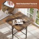 Rustic brown dining table set with 4 upholstered stools, featuring a durable metal frame for family gatherings.