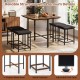 Dining table set with rustic brown finish, featuring 4 upholstered stools, metal frame, and adjustable foot pads for.