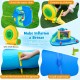 Inflatable water slide park showing the blower connection for easy inflation, ideal for backyard fun and quick setup.