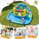 Dinosaur-themed inflatable water slide park showcasing kids climbing the wall and enjoying the vibrant, colorful play.