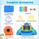 Dinosaur-themed inflatable water slide park with double slides, splash pool, and climbing wall for backyard fun.