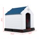 Durable plastic waterproof pet puppy house with a blue roof, designed for outdoor use and easy assembly.