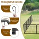 Detail of the 16-panel dog playpen showing safe arch design, round corners, and non-slip pads for stability.