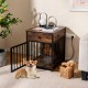 Rustic brown dog crate furniture with charging station, drawer, and lockable door, perfect for small dogs and versatile.