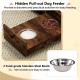 Hidden pull-out dog feeder with two stainless steel bowls for easy feeding, perfect for small and medium dogs.