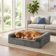 Cozy cooling gel dog bed with plush cover and bolsters, perfect for small and medium dogs in a stylish living room.