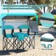 Double beach chair in turquoise with adjustable canopy and side shades, ideal for outdoor leisure and sun protection.