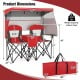 Double beach chair with adjustable canopy and side shading curtains, red, ideal for camping and outdoor leisure.