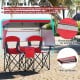 Double beach chair with adjustable canopy, red, featuring breathable mesh and roll-up side shades for sun protection.