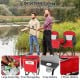 Double beach chair with adjustable canopy, red color, featuring 3 side shades and a central cooler bag for outdoor.