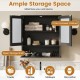 Double door wall-mounted bathroom mirror cabinet in black with open shelf and adjustable storage for towels and.