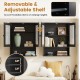 Double door wall-mounted bathroom mirror cabinet in black with adjustable shelves for versatile storage solutions.