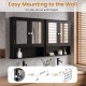 Double door wall-mounted bathroom mirror cabinet in black with storage shelf and adjustable height for versatile.