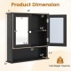 Double door wall-mounted bathroom mirror cabinet in black, featuring adjustable shelves and dual mirrors for versatile.