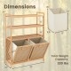 Dimensions of the double tilt-out laundry hamper with two removable baskets and three shelves for organized laundry storage.