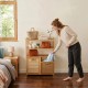 Double tilt-out laundry hamper in natural bamboo with 3 shelves and 2 removable baskets for easy sorting and storage.