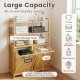 Natural bamboo double tilt-out laundry hamper featuring two removable baskets and three open shelves for versatile storage.