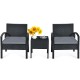 Single black rattan chair with gray cushion, featuring a sturdy frame and ergonomic design, perfect for outdoor comfort.