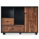 Mobile filing cabinet with 2 drawers and open shelves, featuring brown wood grain and rolling wheels for home and.