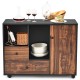 Mobile filing cabinet with brown wood grain, featuring 2 drawers, open shelves, and a spacious tabletop for home or.
